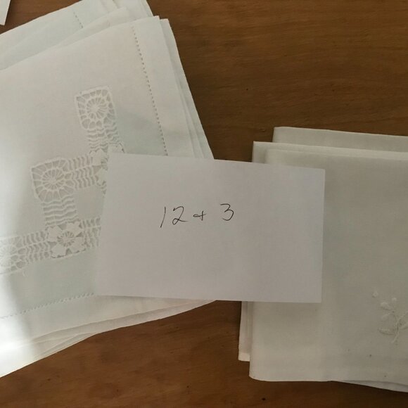 VTG White Cotton Tea Towel Lot #15 Intricate Embroidery 12 X12 Farmhouse Cottage - Picture 6 of 10